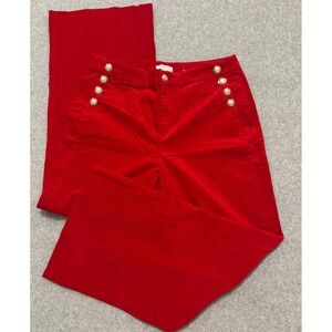 Charter Club Womens Red Corduroy Wide Leg Sailor Pants Gold Buttons Size 12